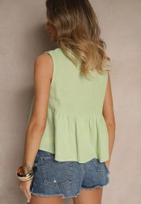 Renee - Zielona Bluzka Top z Bawełny Wiązana z Przodu z Falbanką Comila. Kolor: zielony. Materiał: bawełna. Sezon: lato #5