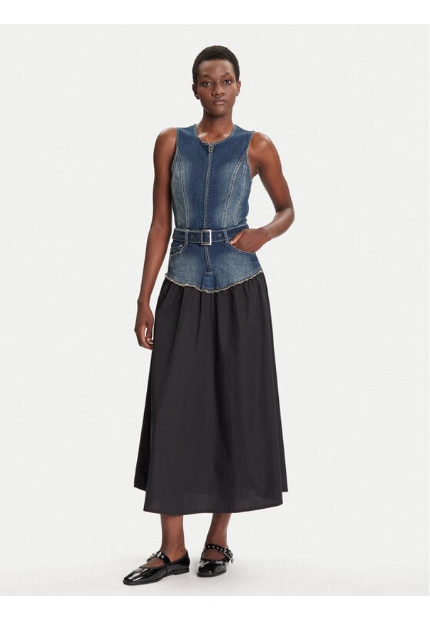 Desigual Sukienka jeansowa Poplin 25WWVD03 Granatowy Regular Fit. Kolor: niebieski. Materiał: bawełna