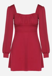 Born2be - Różowa Sukienka z Bufiastymi Rękawami i Kwadratowym Dekoltem Sopanielle. Okazja: na co dzień. Typ kołnierza: dekolt kwadratowy. Kolor: różowy. Materiał: skóra. Styl: klasyczny, casual #2