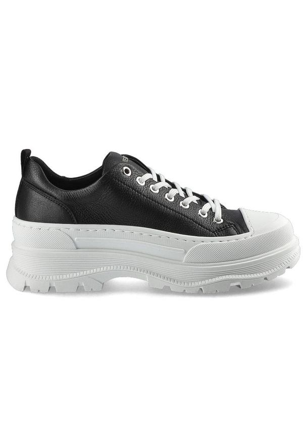 CheBello - Czarne Sneakersy Damskie Chebello Stylowe Półbuty. Kolor: czarny. Materiał: jeans, skóra. Szerokość cholewki: normalna. Sezon: lato. Obcas: na platformie. Styl: elegancki