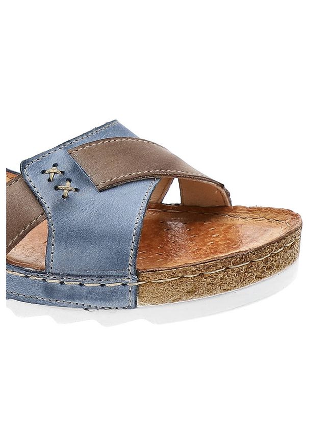 Niebieskie Sandały Wasak Wygodne Skórzane Buty. Zapięcie: rzepy. Kolor: niebieski. Materiał: skóra. Sezon: lato. Styl: elegancki