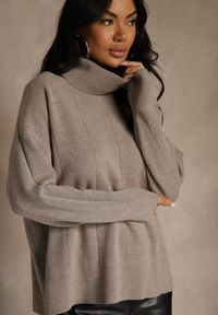 Renee - Ciemnobeżowy Casualowy Golf Tusara. Okazja: na co dzień. Typ kołnierza: golf. Kolor: beżowy. Materiał: jeans. Styl: casual #1