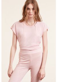 Etam T-shirt piżamowy kolor różowy. Kolor: różowy. Materiał: koronka, dzianina. Długość: krótkie