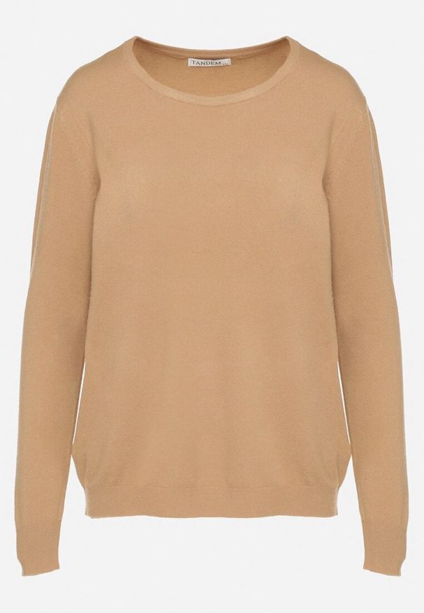 Born2be - Ciemnobeżowy Sweter z Kaszmirem i Ściągaczami Sanaliene. Okazja: na co dzień. Kolor: beżowy. Materiał: kaszmir. Styl: elegancki, casual
