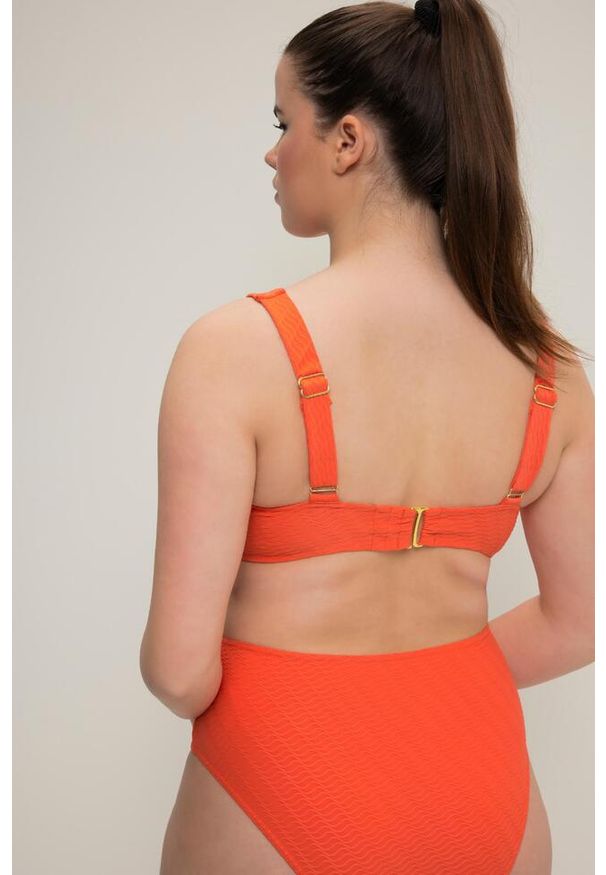 ULLA POPKEN - Damska Góra od bikini miękkie miseczki struktura fal. Kolekcja: plus size. Kolor: pomarańczowy. Materiał: elastan, poliamid, materiał