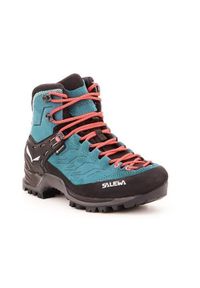 Buty Trekkingowe Damskie Salewa Mtn Trainer Mid Gtx. Wysokość cholewki: za kostkę. Zapięcie: sznurówki. Kolor: niebieski. Materiał: guma, materiał, skóra, syntetyk. Szerokość cholewki: normalna