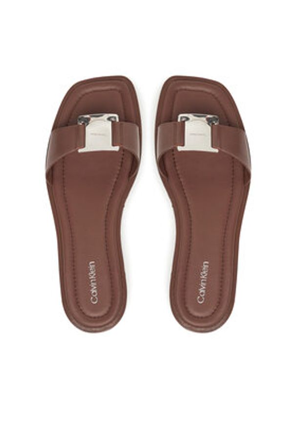 Calvin Klein Klapki Flat Slide W/Ck Hw Big - Lth HW0HW02482 Brązowy. Kolor: brązowy. Materiał: skóra