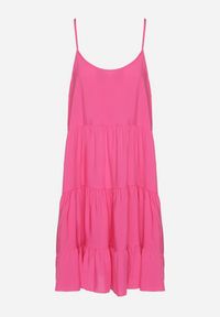 Born2be - Fuksjowa Rozkloszowana Sukienka z Bawełny na Ramiączkach z Falbanami Lilivane. Okazja: na spacer, na co dzień. Kolor: różowy. Materiał: bawełna. Długość rękawa: na ramiączkach. Sezon: wiosna, lato. Typ sukienki: proste. Styl: casual #7