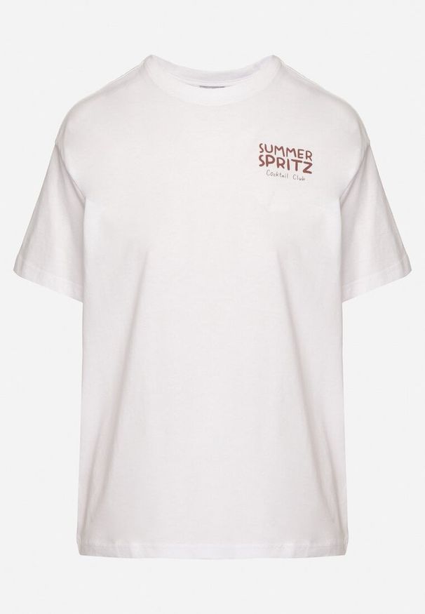 Born2be - Biało-Niebieski Bawełniany T-shirt Typu Oversize z Nadrukiem i Napisem Fillana. Okazja: na co dzień. Kolor: biały. Materiał: bawełna. Wzór: napisy, nadruk. Styl: casual