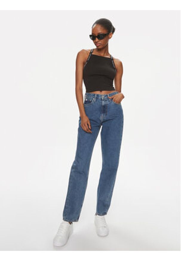 Calvin Klein Jeans Top Logo J20J223110 Czarny Slim Fit. Kolor: czarny. Materiał: bawełna
