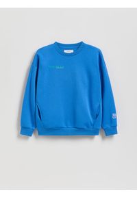 Reserved - Bawełniana bluza oversize - niebieski. Kolor: niebieski. Materiał: bawełna