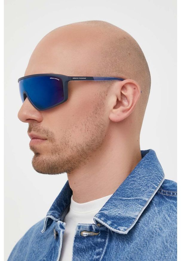 Armani Exchange okulary przeciwsłoneczne 0AX4119S męskie. Kształt: prostokątne. Kolor: niebieski