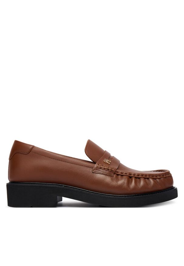 TOMMY HILFIGER - Tommy Hilfiger Lordsy Th Square Toe Leather Loafer FW0FW08977 Brązowy. Kolor: brązowy. Materiał: skóra