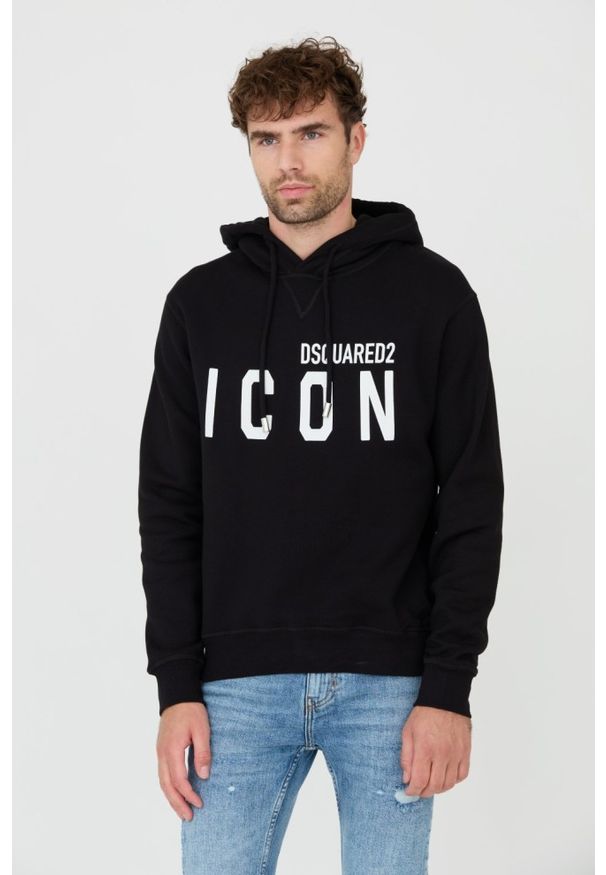 DSQUARED2 Czarna męska bluza Sweatshirt, Rozmiar XXL. Typ kołnierza: kaptur. Kolor: czarny