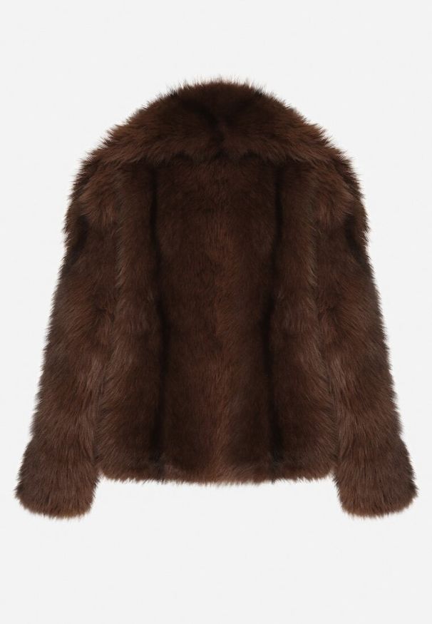 Born2be - Brązowa Oversizowa Kurtka Futerko z Szerokim Kołnierzem Lenelle. Okazja: na co dzień, na imprezę. Typ kołnierza: golf. Kolor: brązowy. Materiał: futro. Styl: casual, elegancki