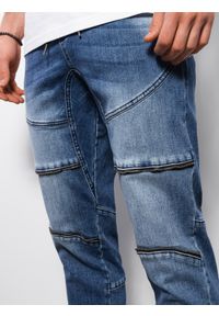 Ombre Clothing - Spodnie męskie marmurkowe JOGGERY z ozdobnymi przeszyciami - niebieskie V3 OM-PADJ-0111 - XL. Kolor: niebieski. Materiał: jeans, bawełna, elastan #5