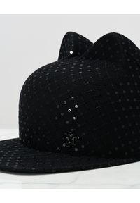 MAISON MICHEL PARIS - Czarna czapka z daszkiem ze zdobieniem. Kolor: czarny. Materiał: lakier. Wzór: aplikacja #4