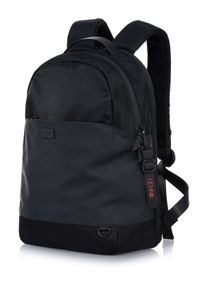 Ochnik - Dwukomorowy czarny plecak męski. Kolor: czarny. Materiał: nylon #4