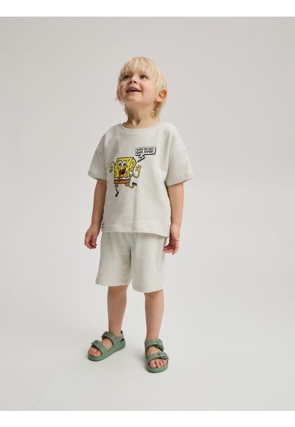 Reserved - Bawełniany komplet SpongeBob - jasnoszary. Kolor: szary. Materiał: bawełna