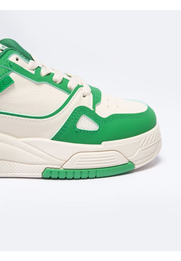 Big-Star - Sneakersy damskie ze skóry ekologicznej beżowo-zielone NN274671 801. Kolor: beżowy. Materiał: skóra ekologiczna. Szerokość cholewki: normalna. Sezon: lato
