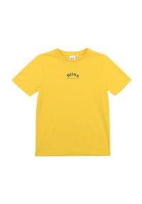 BOSS - Boss - T-shirt dziecięcy. Okazja: na co dzień. Kolor: żółty. Materiał: bawełna, dzianina, elastan. Wzór: nadruk. Styl: casual #1