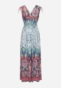 Born2be - Jasnoniebieska Sukienka Boho na Lato ze Sznurkami na Ramionach i Gumką w Talii Aharleta. Kolor: niebieski. Sezon: lato. Styl: boho