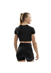 SIROKO - Damska bezszwowa sportowa koszulka crop top z krótkim rękawem Fitness Siroko A. Kolor: czarny. Materiał: tkanina, materiał. Długość rękawa: krótki rękaw. Długość: krótkie. Sport: fitness