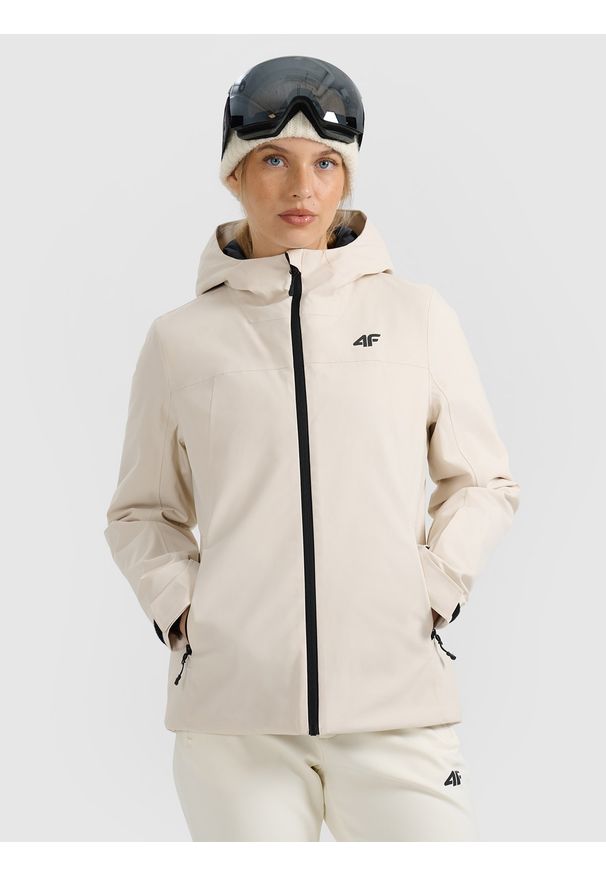 4f - 4F Kurtka narciarska membrana 5000 damska - beżowa L. Kolor: beżowy. Materiał: materiał. Sezon: zima