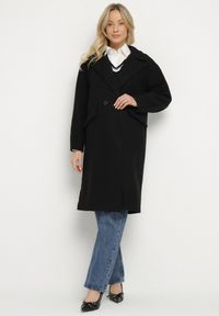 Born2be - Czarny Płaszcz Dwurzędowy Długi Swane. Kolor: czarny. Długość: długie. Styl: elegancki #5
