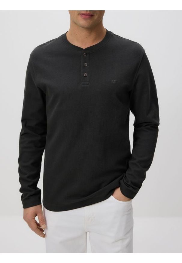 Reserved - Longsleeve slim fit - szary. Kolor: szary. Materiał: bawełna. Długość rękawa: długi rękaw