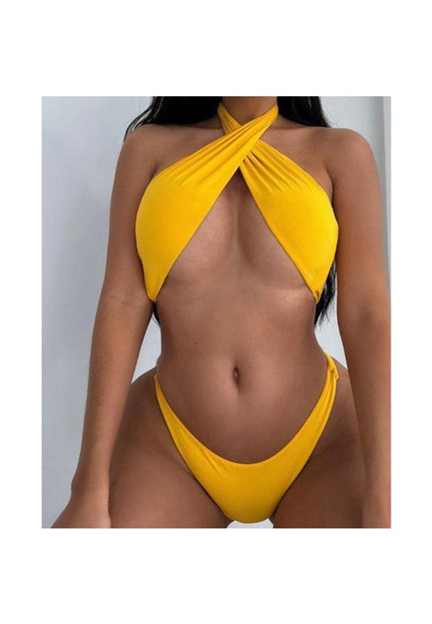 Intica - Strój kąpielowy z wiązaniem na szyi idealny na plażę Regiena. Kolor: żółty. Materiał: materiał