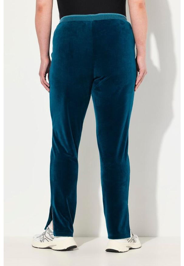 ULLA POPKEN - Damskie Aksamitne spodnie dresowe błyszcząca lamówka elastyczny pas kieszenie. Kolekcja: plus size. Kolor: zielony, niebieski, wielokolorowy. Materiał: materiał, poliester, elastan. Długość: długie