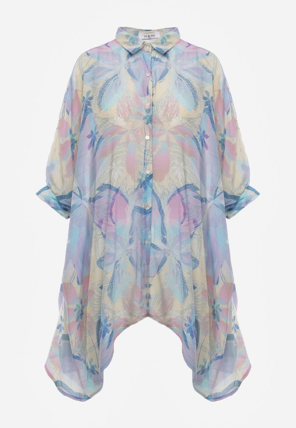 Born2be - Niebieska Oversizowa Koszula z Bawełną o Kroju Typu Nietoperz Nyletia. Okazja: na co dzień. Typ kołnierza: kołnierzyk klasyczny. Kolor: niebieski. Materiał: bawełna. Sezon: wiosna, lato. Styl: casual, elegancki, klasyczny