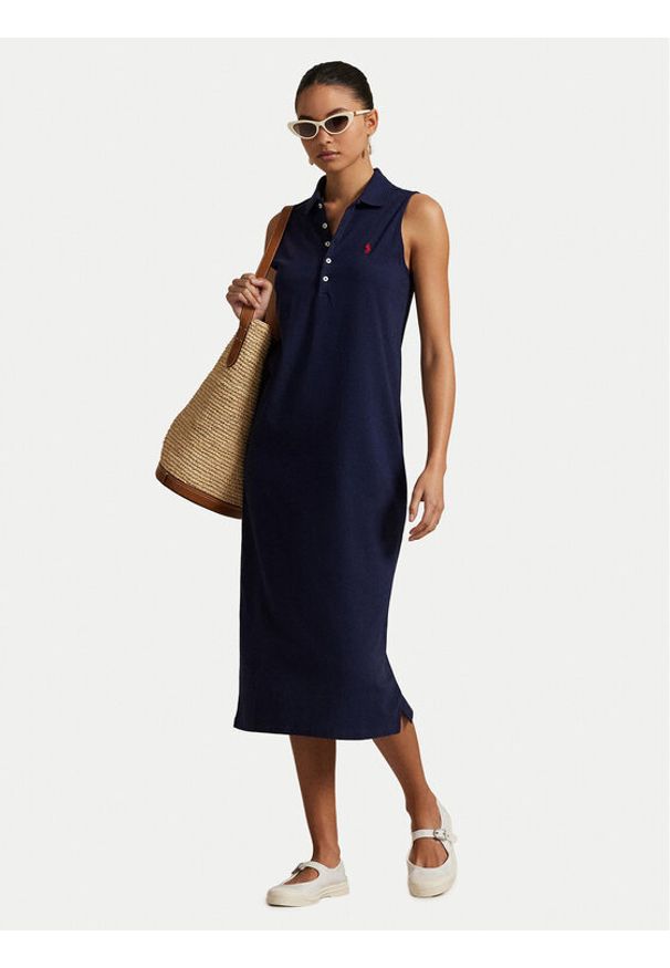 Polo Ralph Lauren Sukienka codzienna 211968292002 Granatowy Regular Fit. Okazja: na co dzień. Typ kołnierza: polo. Kolor: niebieski. Materiał: bawełna. Typ sukienki: proste. Styl: casual