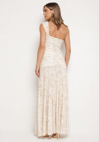 Born2be - Beżowa Taliowana Sukienka na Jedno Ramię w Kwiatowy Wzór Melanisea. Kolor: beżowy. Wzór: kwiaty. Styl: elegancki #6
