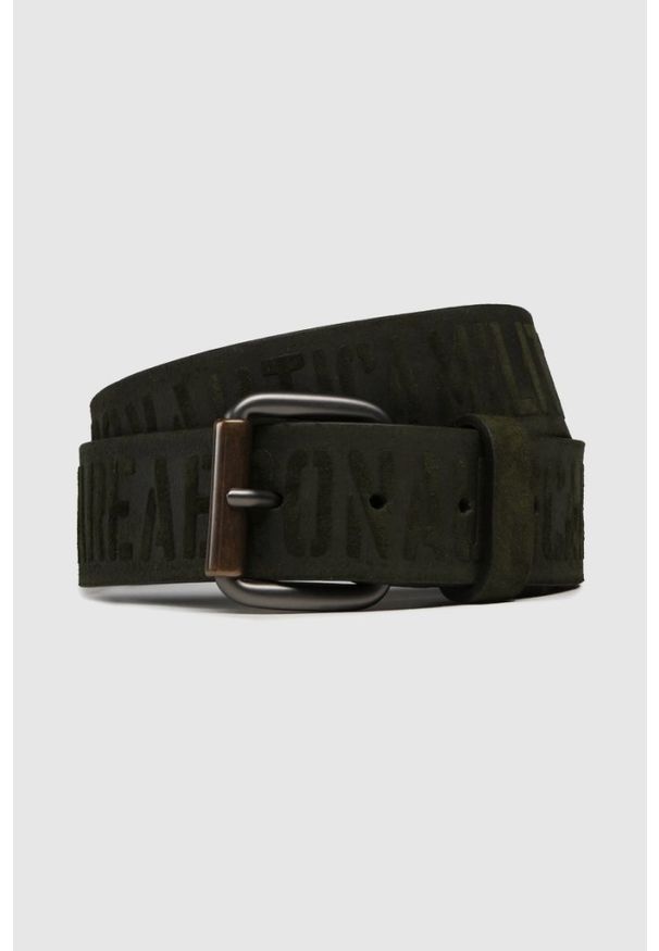 Aeronautica Militare - AERONAUTICA MILITARE Skórzany zielony pasek męski z wypukłymi napisami, Rozmiar 105. Kolor: zielony. Materiał: skóra. Wzór: napisy