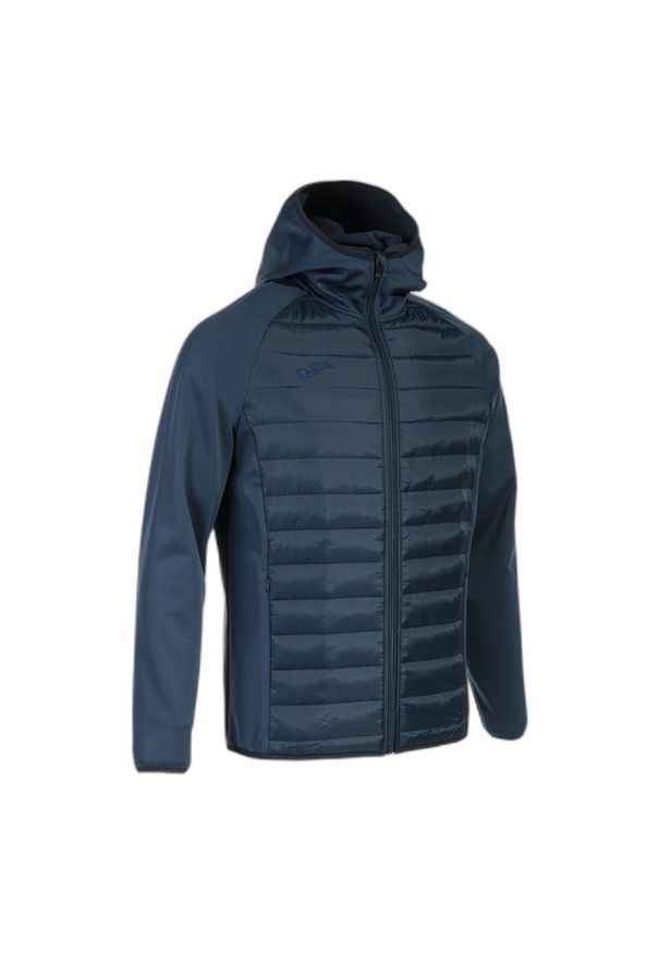 Kurtka wodoodporna z kapturem Joma Berna III. Typ kołnierza: kaptur. Kolor: niebieski. Sport: fitness, piłka nożna