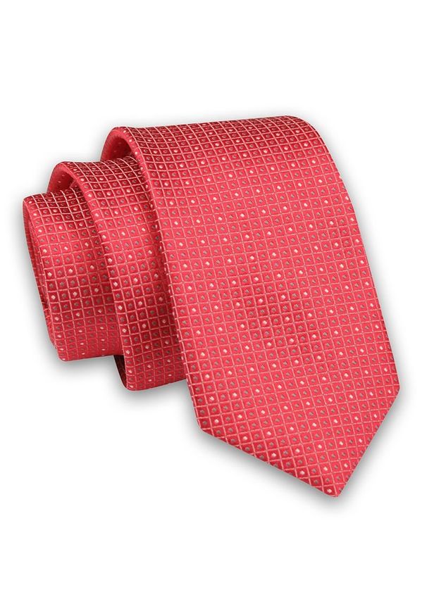 Czerwono-Beżowy Elegancki Męski Krawat -Angelo di Monti- 6 cm, w Kropki, Groszki. Kolor: brązowy, beżowy, czerwony, wielokolorowy. Materiał: tkanina. Wzór: grochy, kropki. Styl: elegancki
