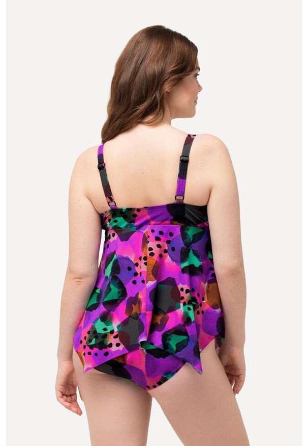 ULLA POPKEN - Damskie Tankini kombinacja wzorów ozdobne kółko miękkie miseczki. Kolekcja: plus size. Kolor: różowy. Materiał: elastan, poliamid, materiał