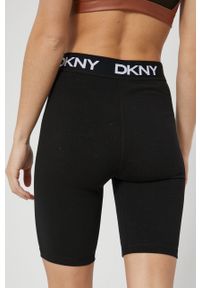 DKNY - Dkny Szorty damskie kolor czarny z nadrukiem high waist. Stan: podwyższony. Kolor: czarny. Materiał: dzianina. Wzór: nadruk