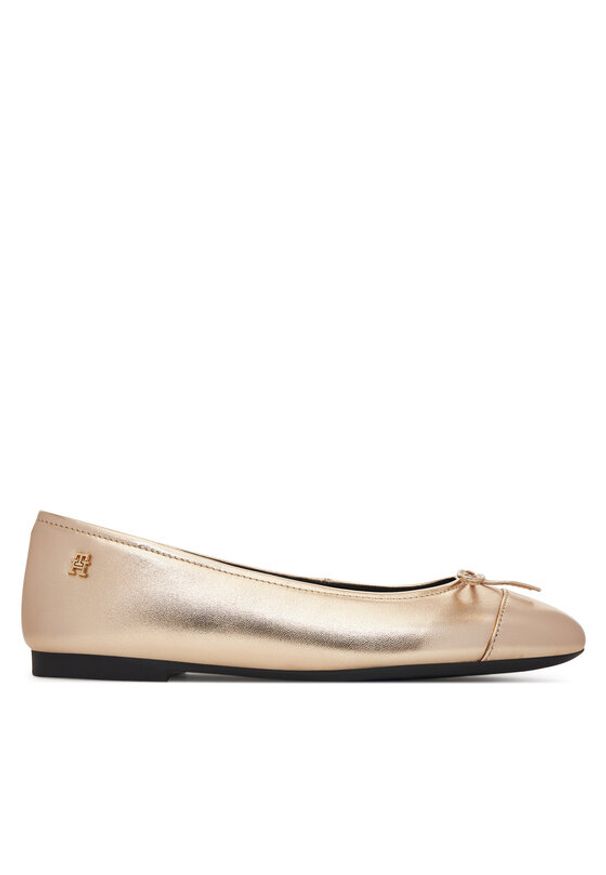 TOMMY HILFIGER - Tommy Hilfiger Baleriny Metallic Toe-Cap FW0FW08920 Złoty. Kolor: złoty. Materiał: skóra
