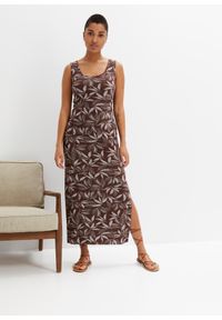 bonprix - Długa sukienka z rozcięciem, ze zrównoważonej wiskozy. Kolor: brązowy. Materiał: wiskoza. Długość: maxi