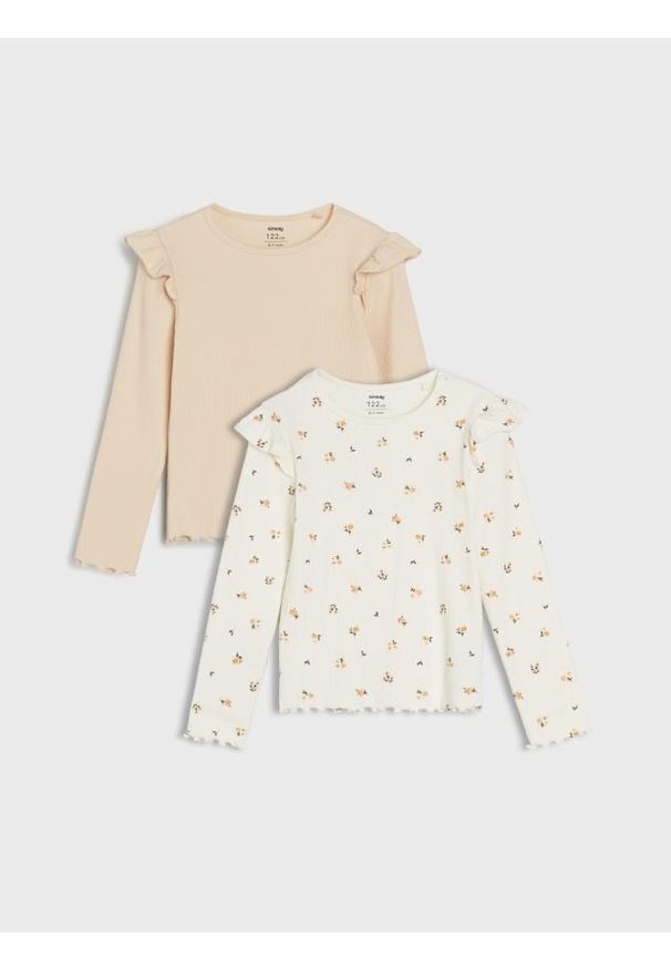 Sinsay - Prążkowana koszulka z długimi rękawami 2 pack - wielobarwny. Materiał: prążkowany. Długość rękawa: długi rękaw. Długość: długie