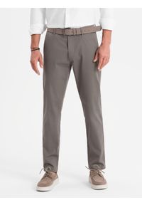 Ombre Clothing - Spodnie męskie chino REGULAR FIT z delikatną strukturą – szare V1 - Rozmiar: M. Okazja: na co dzień. Kolor: szary. Materiał: tkanina, elastan, bawełna. Styl: klasyczny, casual #2