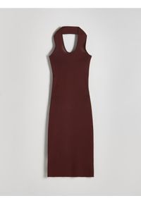 Reserved - Sukienka midi z wiskozą - brązowy. Kolor: brązowy. Materiał: wiskoza. Długość: midi