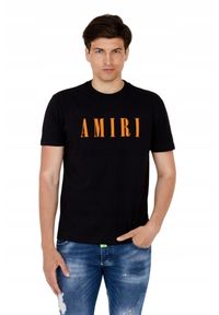 Amiri - AMIRI T-shirt męski czarny z pomarańczowym logo, Rozmiar XXL. Kolor: czarny #4