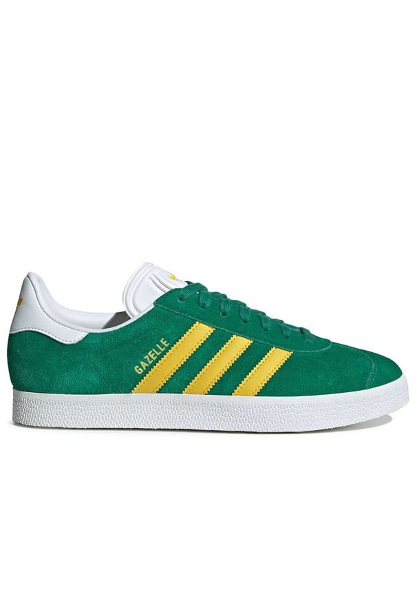 Adidas - Buty męskie adidas Gazelle HQ9187 - zielone. Okazja: na uczelnię. Zapięcie: pasek. Kolor: zielony. Materiał: zamsz, guma, skóra. Szerokość cholewki: normalna. Wzór: aplikacja, paski. Sezon: lato. Model: Adidas Gazelle