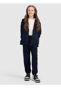 4f - 4F Bluza dresowa rozpinana z kapturem dziewczęca - granatowa 146 (10-11 lat). Okazja: na co dzień. Typ kołnierza: kaptur. Kolor: niebieski. Materiał: dresówka. Wzór: gładki, ze splotem. Sezon: lato. Styl: casual, sportowy #2
