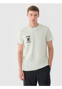 4f - 4F T-shirt regular z nadrukiem męski - turkusowy XL. Okazja: na co dzień. Kolor: turkusowy. Materiał: bawełna, jersey, dzianina. Długość rękawa: krótki rękaw. Długość: krótkie. Wzór: nadruk. Styl: sportowy, klasyczny, casual