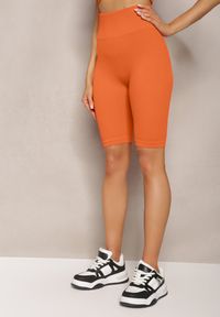Renee - Pomarańczowe Prążkowane Szorty Kolarki High Waist Olevitta. Stan: podwyższony. Kolor: pomarańczowy. Materiał: prążkowany #5